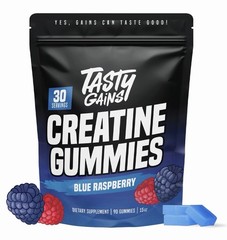 TASTY GAINS Creatine Gummies – 90g of Creatine Monohydrate – Blue Raspberry