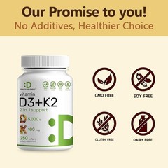 NEW LUXRY Vitamin D3 5000 IU with K2 MK7 250 Veggie Softgels Bone Immune Support