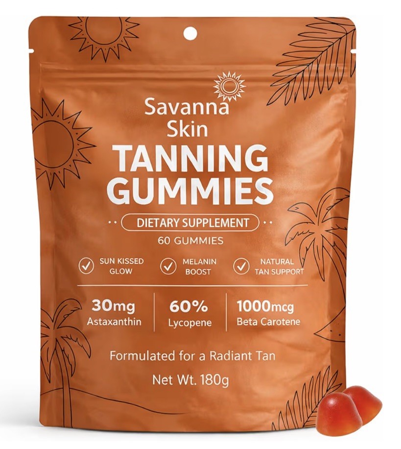 Savanna Skin Tanning Gummies, with Vitamin C & E, Astaxanthin, Collagen. 03/28