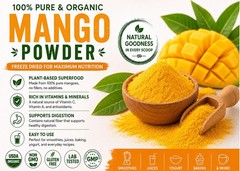 Organic Mango Powder Freeze Dried Pure Fruit Superfood Smoothie Vegan Non GMO