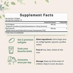 2 in 1 Oil of Oregano & Black Seed Softgels Count with Carvacrol,Immune Support