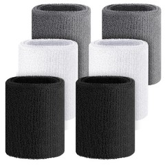 6 Pcs 4 Inch Cotton Elastic Arm Sweatbands – Black, White, Gray (Hiking, Cycl…