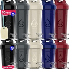 10-Pack BPA-Free Shaker Bottles: 5 Large 28 oz & 5 Small 20 oz for Smooth Drinks