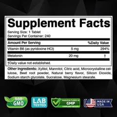 Melatonin 20 mg – 240 Fast Dissolve Tablets – Drug Free – Natural Berry Flavor –