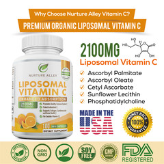 Nurture Alley Natural Organic Vegan Liposomal Vitamin C 2100mg High Absorption
