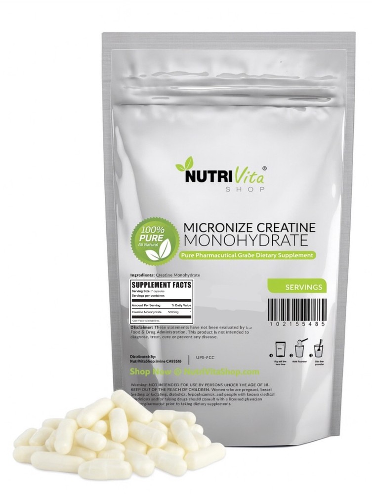 NVS 100% Creatine Monohydrate Capsules 5000mg (700mg Per Cap) USA Free Shipping