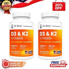 Package) (2 Dr. Berg’s Nutritionals 100mg Vitamin D3 & K2 Supplement -120
