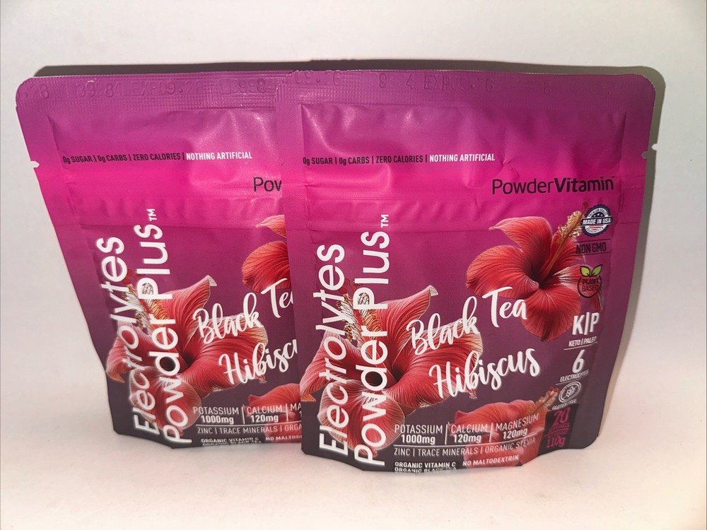 2x PowderVitamin Electrolytes Powder Plus Black Tea Hibiscus Elect 40 Servings