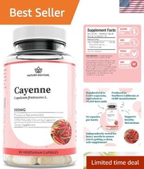 Cayenne Pepper Supplement – 70,000 Scoville Heat Units, 90 Capsules for Energy
