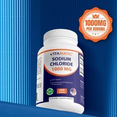 Electrolyte Replenisher Sodium Chloride 1000mg – 365 Tablets, 2 Bottles, Non-GMO