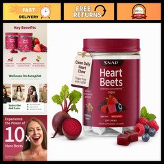 Beet Root Soft Chews for Adults 35+, Sugar Free Heart Health Support, Vegan, 60