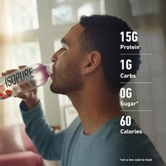 Isopure Clear Protein Water with Electrolytes, 15g, 20 fl oz,12-Pack