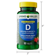 Spring Valley Vitamin D3 5000 IU Fast Dissolve Tablets Strawberry 90 Count
