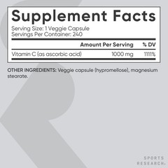 High Potency Vitamin C 1000mg Vegan Veggie Antioxidant & Immune Support 240 Ct
