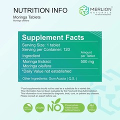 Merlion Naturals Moringa Tablets, Moringa oleifera, 500mg (120 Tablets) a424