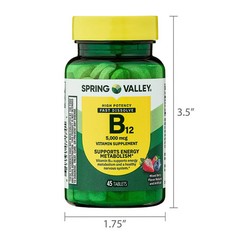 Spring Valley Extra Strength Vitamin B12 Metabolism 5000 mcg, 45 Count