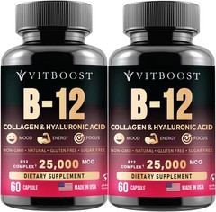 VITBOOST B12 Methylcobalamin with Hyaluronic Acid, Collagen, and Folate – 250…