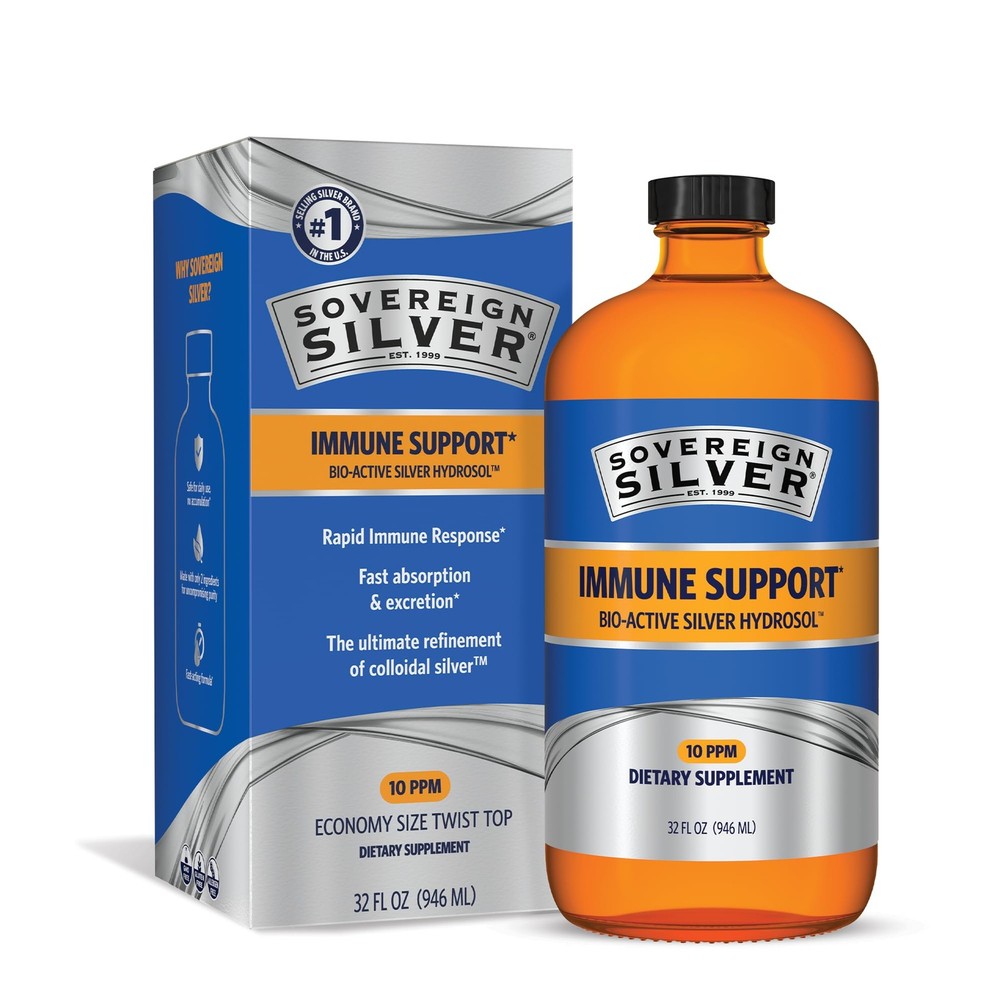 Sovereign Silver Immune Support, Colloidal 32 Fl Oz (Pack of 1), Brown