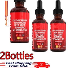 2Pack Cayenne Pepper Hawthorn Beet Root Turmeric Vitamin K2+D3 Liquid Drops 60ML