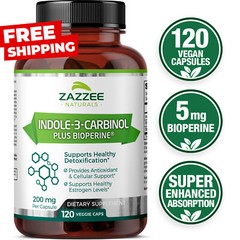 Indole-3-Carbinol (I3C) 120 Veggie Capsules 200 mg 100% Pure 10 mg BioPerine