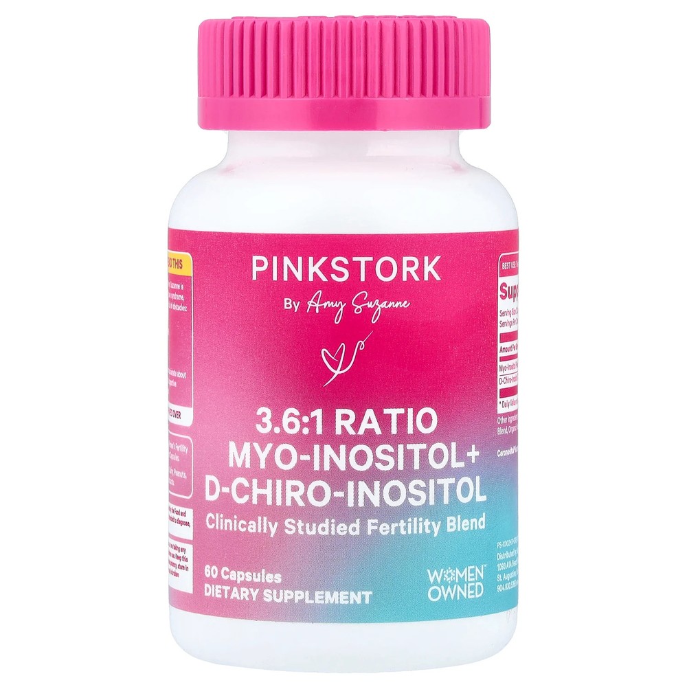 2 X Pink Stork, 3.6:1 Ratio Myo-Inositol + D-Chiro-Inositol, 60 Capsules