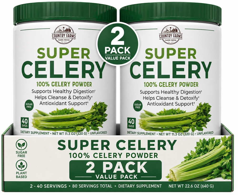 Country Farms, Super Celery Powder Unflavored, 11.3 Oz pack of 2