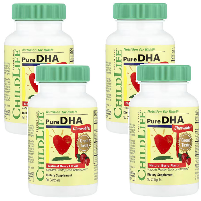 ChildLife Pure DHA Chewable Natural Berry 90 Softgels Each (Pack of 4)