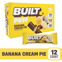 12 Pack BUILT Bar Puff Protein Snack Bars Banana Cream Pie 17g Gluten Free