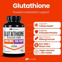 Healthfare Glutathione 1000mg GSH L-Glutathione Reduced 150 Capsules Antioxidant