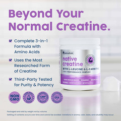 Nativepath Creatine Monohydrate Powder L-Leucine L-Carnitine 30 Servin EXP:09/27
