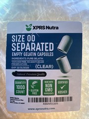 XPRS Nutra Size 00 Empty Capsules – 1000 Count Separated Empty Gelatin Capsules