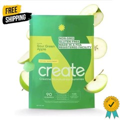 Create Creatine Monohydrate Gummies for Men & Women, Strength, Sour green 90 CT