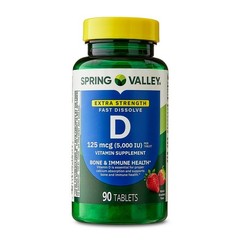 3 Pack Spring Valley Vitamin D3 5000 IU Fast Dissolve Tablets Strawberry 90 CT