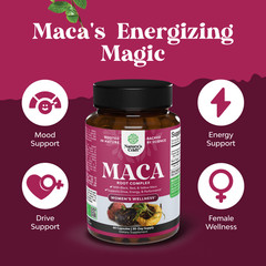 Organic Maca Root Capsules for Women – Non-GMO Certified Vegan Gluten-Free 60ct