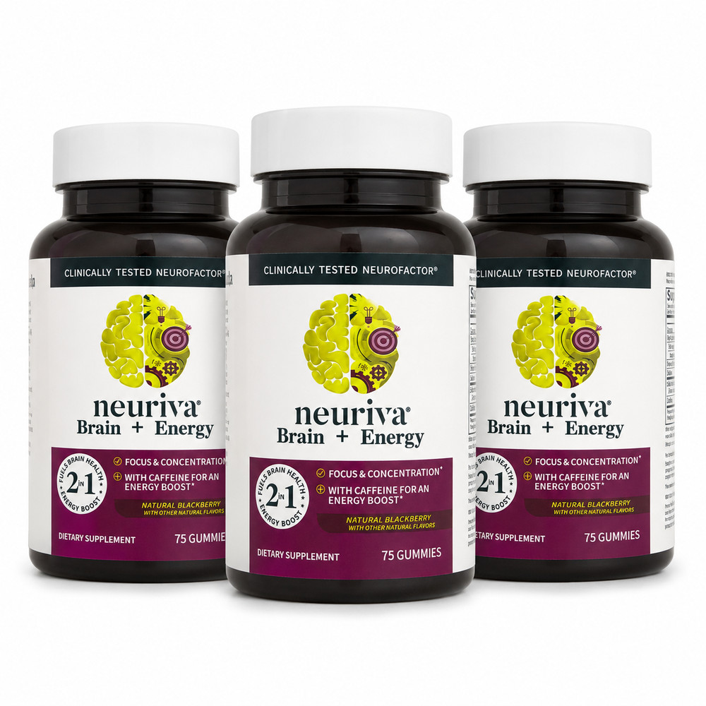 Neuriva Brain + Energy Gummies 75ct Blackberry 3 Pack Focus Energy Support /US