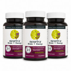 Neuriva Brain + Energy Gummies 75ct Blackberry 3 Pack Focus Energy Support /US