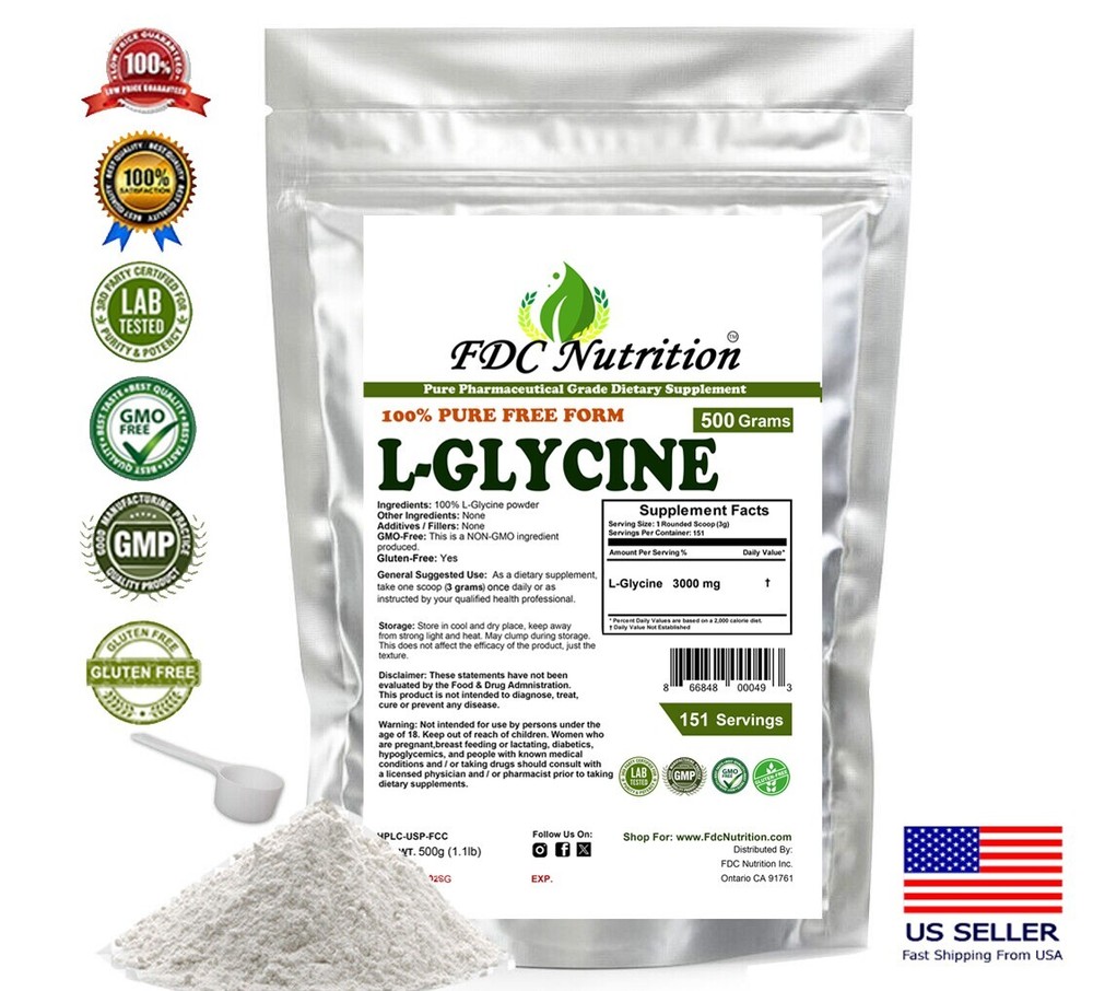 High Quality Glycine Pure Powder 1lb (500 grams)- Non-GMO, Gluten Free