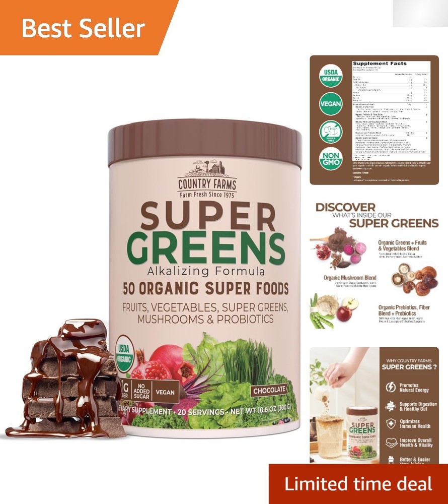 Organic Super Greens Chocolate Drink Mix – 50 Superfoods, 20 Servings