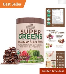Organic Super Greens Chocolate Drink Mix – 50 Superfoods, 20 Servings