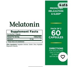 Nature’s Bounty Melatonin 10 mg Sleep Aid Capsules, 60 Ct (Twin Pack, 120 Total)