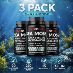 TOP GO USA Sea Moss Black Seed Ashwagandha Turmeric Vegetarian 90 Capsules