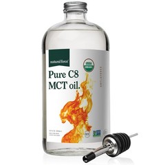 Natural Force Organic Pure C8 MCT Oil – Liquid MCT Oil in Glass Bottle, 32 Ounce