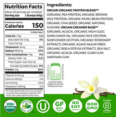 Orgain Organic Vegan Protein Powder, Vanilla Bean, 2.03 lb, 21g Protein