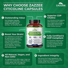 Extra Strength Citicoline, 500 mg per Serving, 100 Capsules, Superior CDP Ch…