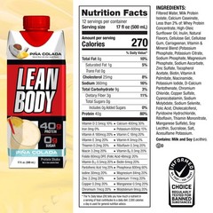 Lean Body Ready-to-Drink Pina Colada Protein Shake 40g Protein 17 Fl Oz 12 P…