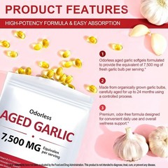 Odorless Garlic 7500Mg per Servings, 300 Softgels | 2 Years Aged Garlic Extra…