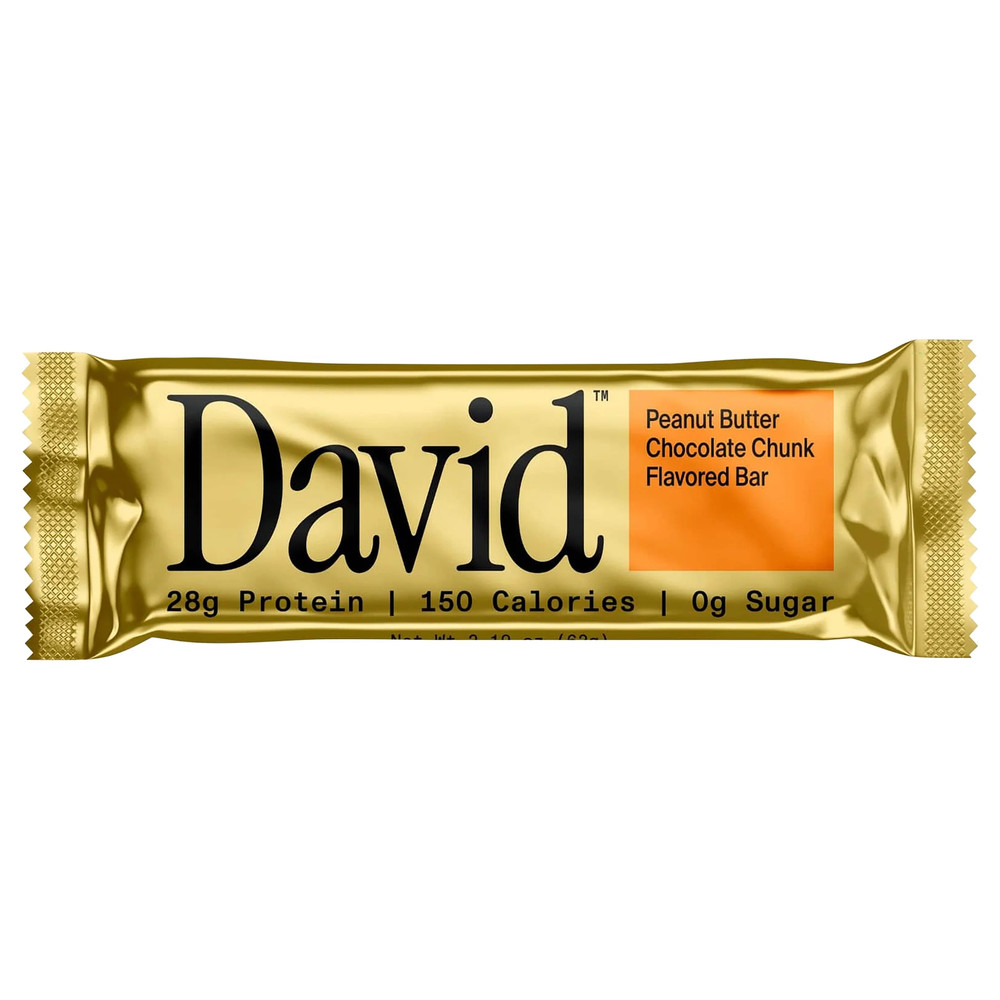 (2 PK) David High Protein Bars,Peanut Butter Chocolate Chunk,28g Protein 4 Count
