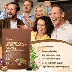 18-in-1 Black Walnut Wormwood Cleanse for Humans, 160 Day Supply, 6600mg Serv…