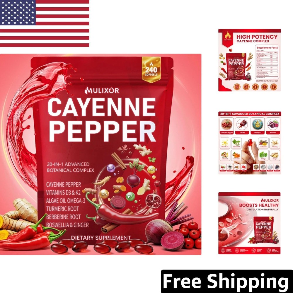 240 Gluten-Free Cayenne Pepper Softgels for Enhanced Circulation & Immune Health