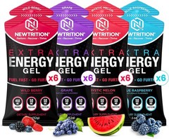 NewTrition Extra Energy Gel Variety Pack-Fast Fuel with 50mg Caffeine,Amino Sup